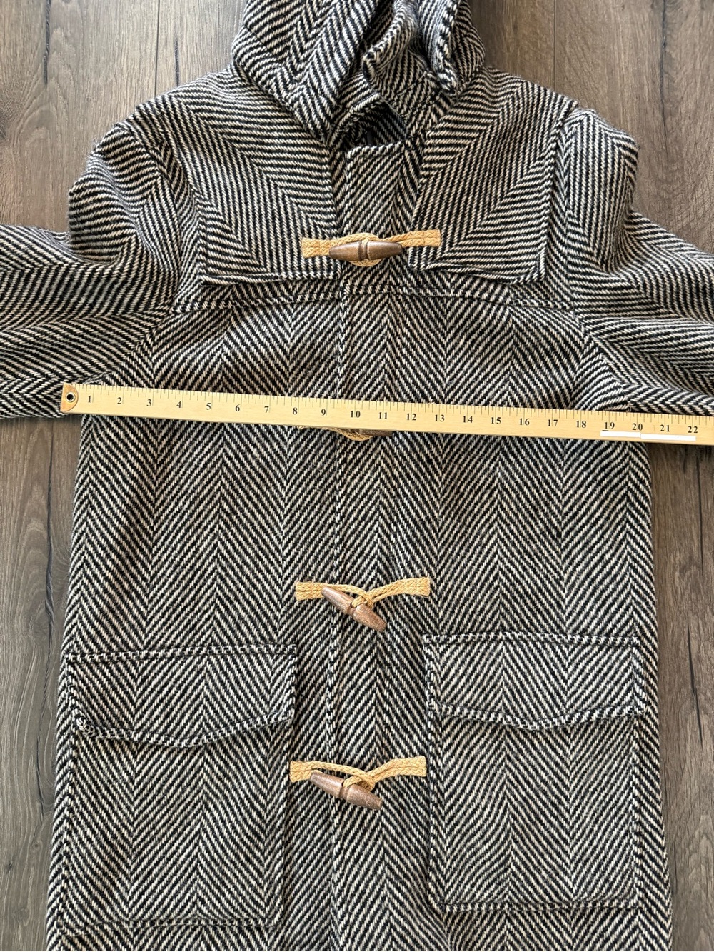 Tommy Hilfiger Herringbone Wool Duffle Coat Toggle Hooded Winter Jacket Size Med - Picture 8 of 11
